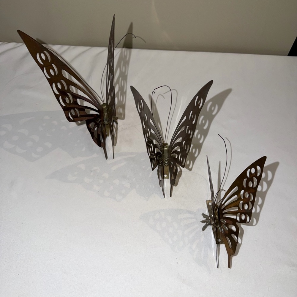Vintage MCM Set of‎ 3 Brass Butterfly Wall Hangings